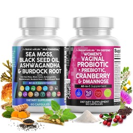 Her Vitality Bundle - Multimineral Sea Moss + PH Defend Womens Probiotic Supplement - Black Seed Oil Ashwagandha Burdock Root Cranberry Dmannose:_Buy 1 Get 1 FREE