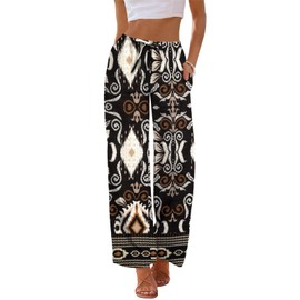 AKEWEI Women's Boho Style Pants Cotton Linen Wide Leg Palazzo Pants Loose Fit with Pockets for Trendy and Comfortable Wear