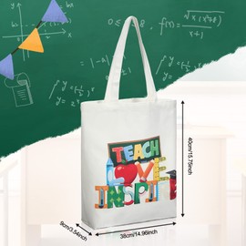 Capoda 16 Pcs Teacher Appreciation Gifts Thank You Teacher Canvas Tote Bag Reusable Gift Bags Bulk for Women Teachers(White)