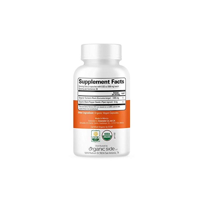 TURMERIC Y PIMIENTA NEGRA ORGÁNICO 60 CÁPSULAS - ORGANIC SIDE
