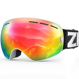 ZIONOR X Ski Snowboard Snow Goggles OTG Design for Men Women Adult with Spherical Detachable Lens UV Protection Anti-fog (VLT 21% White Frame Revo Red Lens)