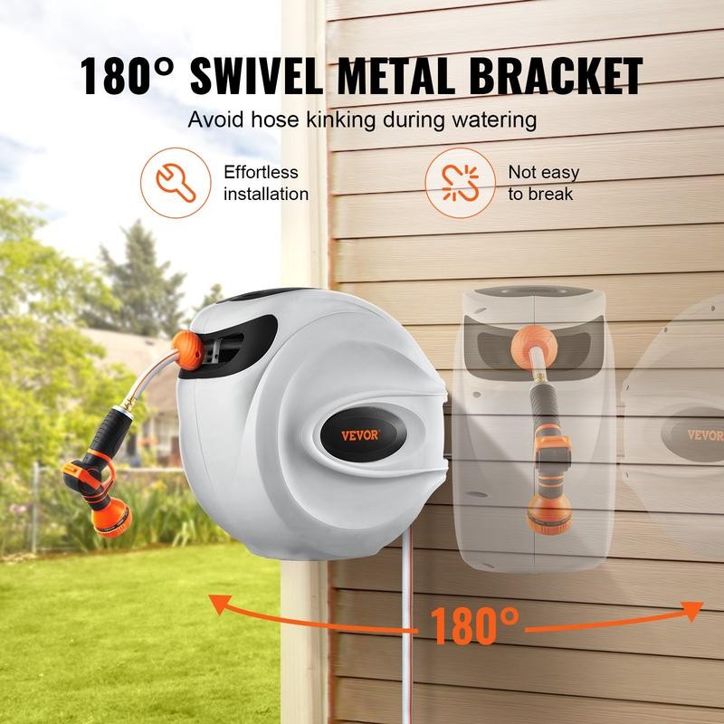 VEVOR Retractable Hose Reel, 65-130FT Garden Water Hose Reel with
