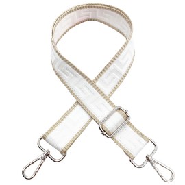 Shoulder Strap for Bag Straps for Changing, Adjustable Bag Strap Wide 3.8 cm with Silver Carabiner - Bag Strap Shoulder Strap Carry Strap for Handbags Women, Khaki/White, K41