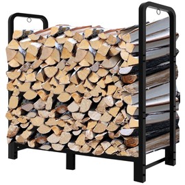 4Ft Firewood Rack Adjustable Fireplace Wood Holder for Outdoor Indoor Storage Log - Heavy Duty Fire Log Lumber Stand Stacker, Black