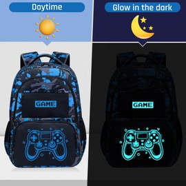 Fitvc Glow in The Dark Backpack for Boys - Game Boys Backpack for Kids Children Teens Elementary Middle School - 17″ Gamer Bookbag Travel Back Pack for Age 6-18