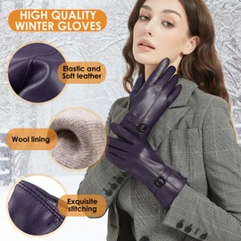 Women's Winter Leather Gloves Touchscreen Texting Warm Driving Lambskin Gloves, purple