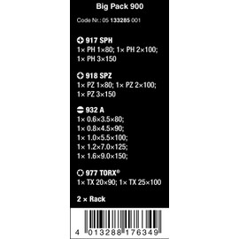 Wera 05133285001 Big Pack 900 Screwdriver Set Kraftform, Chiseldriver and Rack, 15 Pieces, Silver