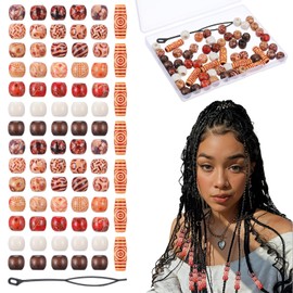 YUXIANLB 60 Pcs Wooden Hair Beads for Braids Dreadlocks Jewelry Making Kit with Colorful Mixed Painted Craft Beads for DIY Hair Accessories Macrame Bracelet Necklace Crafting Boho Style