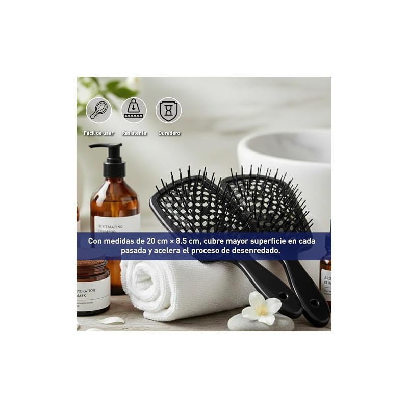 Bluelander Kit de 2 Cepillos para Cabello Antinudos con Mango