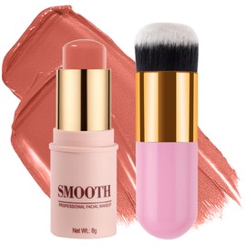 Multi-use Blush Stick, Monochromatic Face Beauty Wand for Cheek, Eyeshadow and Lip, Longwear Waterproof Matte Finish Cream Blush Makeup Stick with Brush for Women, 0.28oz (Coral Pink #04)