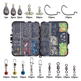 Fishing Accessories Tackle Kit Box - 215Pcs Sinker Weights, Crossline Barrel Swivel, Rolling Swivel Snap, Jig Hooks, Sinker Slides, Fishing Bead with Tackle Box