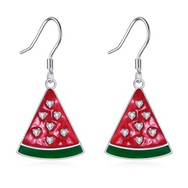 DAYLINLOVE Watermelon Earrings 925 Sterling Silver Watermelon Dangle and Drop Earrings Watermelon Jewelry Gift for Women Watermelon Lovers