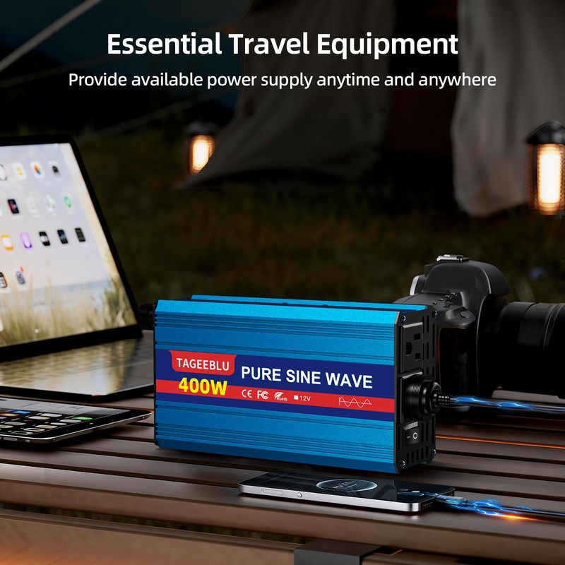 400W Pure Sine Wave Power Inverter 12V DC to 110V