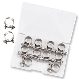 LEONTOOL 10pcs Stainless Steel Mini Fuel Line Pipe Hose Clamp Clip 10-12mm (3/8" - 1/2" Dia) Silver Automotive Hose Clamps