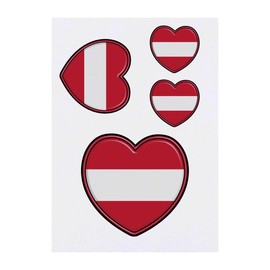 4 x 'Austria Flag Heart' Temporary Tattoos - Water Resistant, Skin-Safe, Non-Toxic Transfers, Mixed Sizes (TO00062336)