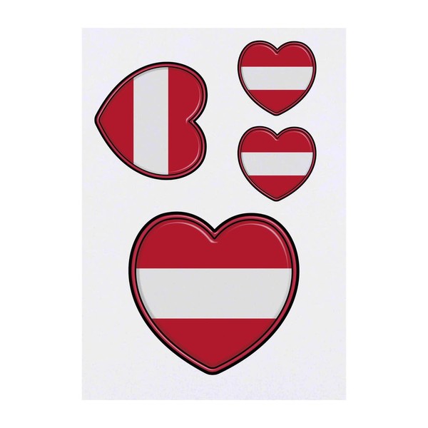 4 x 'Austria Flag Heart' Temporary Tattoos - Water Resistant,