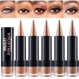 2-in-1 Stick Eyeshadow and Eyeliner Set, 5 Shimmering Gold Shades, Long-Lasting Creamy Formula
