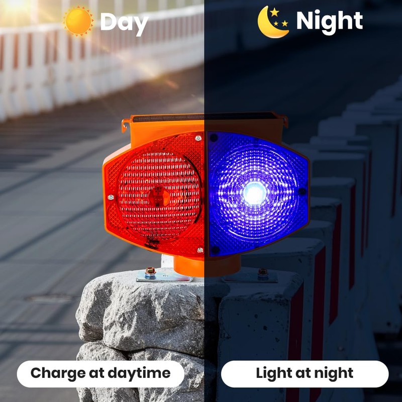 Solar Strobe Warning Light, 3 Working Modes Double Side Red