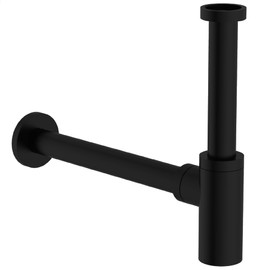 KIRCHHOFF Design Siphon, Matt Black Drain, Drain Fitting for Sink and Washbasin, Odour Trap with Cleaning Hole, Bottle Trap, Drain Pipe, 98166220, Small