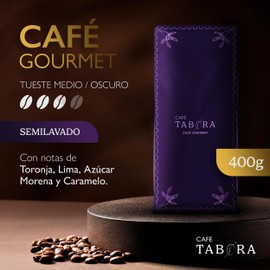 CAFE TABORA | Cafe en Grano Gourmet 400g - Tueste Medio/Oscuro con Notas de Toronja, Lima, Azúcar Morena y Caramelo | Resellable con Tin Tie | Proceso Semilavado | Origen México - Ideal para Despensa