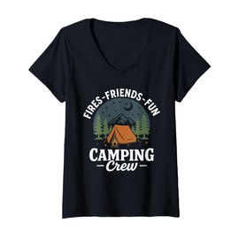 Womens Fires Friends Fun Camping Crew Camping Trip Gift Matching V-Neck T-Shirt