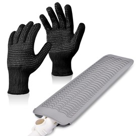 IKOCO Heat Gloves for Hair Styling, Heat Resistant Gloves with Silicone Mat Pouch for Curling Iron, Flat Iron, Straightener, Hot Hair Tools