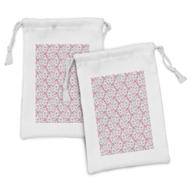 Ambesonne Cherry Blossom Fabric Pouch Set of 2, Hand Drawn Flourish Cherry Flowers with Distinctive Anthers, Small Drawstring Bag for Toiletries Masks and Favors, 9" x 6", Dark Taupe Pale Pink