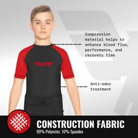 Elite Sports Rash Guards for Boys and Girls, Short Sleeve Compression BJJ Kids and Youth Rash Guard (Red, Small)