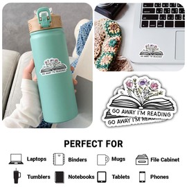 3 Pcs Go Away I'm Reading Sticker Gifts for Book Lovers, Introverts, Bibliophiles, Avid Readers, Bookworms, Quiet Time Seekers, Cozy Reading Nook Fans, Booktok Girls, Literature Enthusiasts – 3"x3"