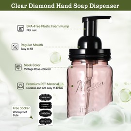 Amolliar Plastic Foaming Soap Dispenser with Pump Lid, 16Oz Refillable Foam Dish Soap Dispenser Set, Clear Hand Soap Dispenser with Waterproof Lable for Farmhouse Kitchen Bathroom (2 Pack, Black)