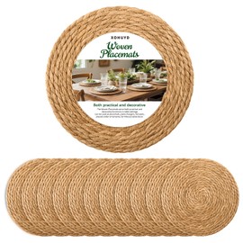 13 in Round Woven Placemats Plate Chargers Set of 12, Boho Farmhouse Rustic Woven Place Mats for Kitchen Dining Party Table Decor, Rattan Wicker Table Mats Jute Braided Chargers for Dinner Plates
