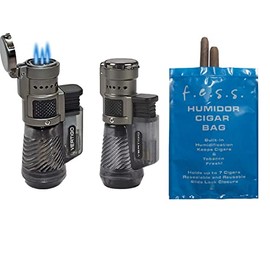 FESS Products Vertigo by Lotus Cyclone Triple Torch Cigar Lighter Charcoal 2 Pack Plus Free FESS Cigar Humidor Bag