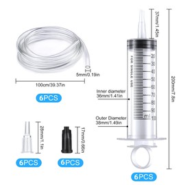 6 PCS 100ml Syringe Large Plastic Syringe Measuring Syringe with 6Pcs Catheter Tip and Tube Reusable Liquid Syringe for Fluid Oil Suction Scientific Labs Experiments SFeeding Pets Watering