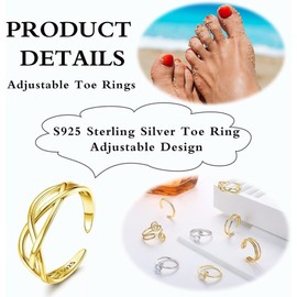 [LOYALLOOK] 925 Silver Toe Ring Women Adjustable Open Toe Ring Foot Ring Pinky Finger Ring Minimalist CZ Simple Barefoot Beach Jewelry Gift, Sterling Silver