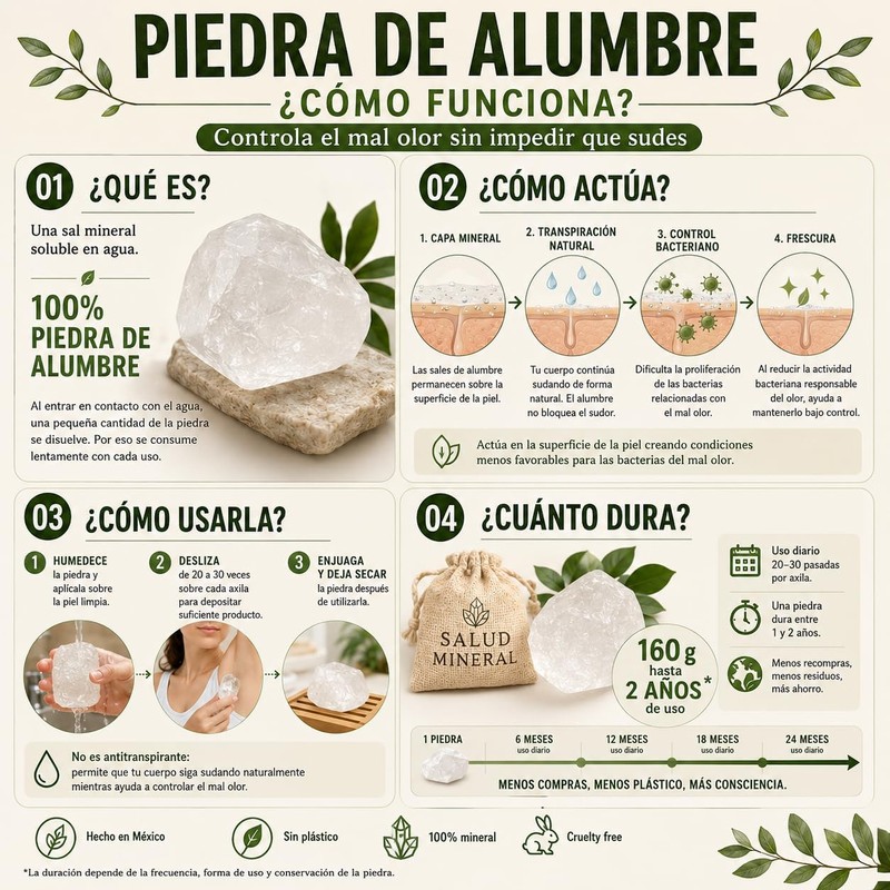 Desodorante piedra de alumbre para mujer hombre y niños