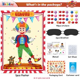 Carnival Games, Pin The Nose On The Clown, Carnival Circus Theme Party Games, Clown Circus Decorations, Clown Nose Pin Games for Circus Party Favors,Carnival Games Out Door Activity Games for Kids