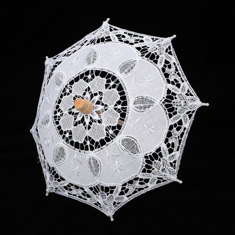 Handmade Lace Flower Embroidery Parasol Wedding Bride Photography Umbrella White