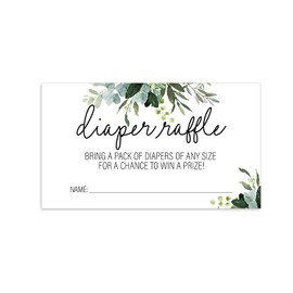 Watercolor Greenery Diaper Raffle Tickets/Baby Shower Gender Reveal Party Game / 50 Botanical Mini Cards / 2" x 3.5” x 2” Floral Invitation Inserts/Made In The USA