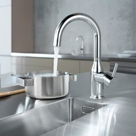 WOWOW Bar Sink Faucet Chrome Modern Single Handle Bar Faucet 1 Hole Small Kitchen Sink Faucet 360 Swivel RV Sink Faucet Mini Bar Tap with Water Supply Hoses