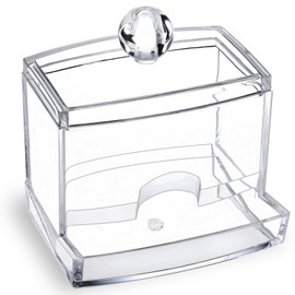 MOSIKER 10oz Clear Acrylic Small Qtip Holder,Swab Dispenser Cotton Ball Jars Bathroom Organizer with Lid