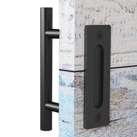 EaseLife 10" Sliding Barn Door Handles and Pulls,Rustic Double Sided Hardware Set,Heavy Duty,Matte Black Powder Coated Finish,Easy Install