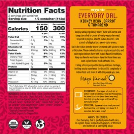 Maya Kaimal Foods - Organic Indian Everyday Dal - Kidney Bean 10oz - Fully Cooked with Carrots and Tamarind - Vegan - Microwavable - Ready to Eat - Pack of 6