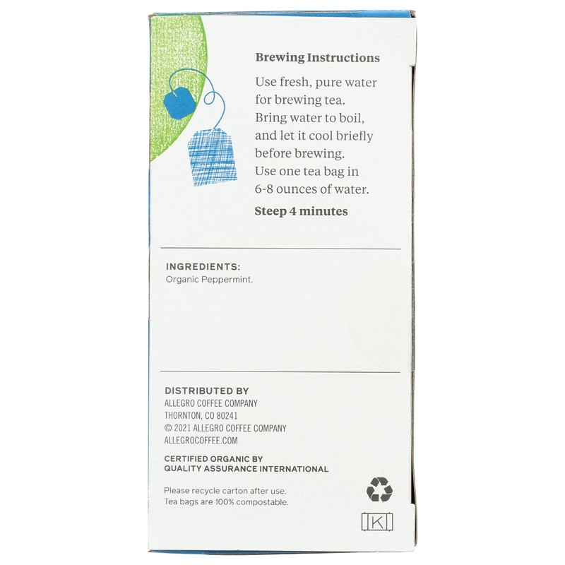 Allegro Tea, Organic Northwest Peppermint Tea Bags, 20 ct