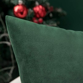 MIULEE Decorative Velvet Christmas Cushion Covers 45cm x 45cm/Square Throw Pillowcases for Sofa Bedroom with Invisible Zipper 18x18 Inch Dark Green Sets of Two
