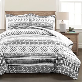 Lush Decor Hygge Geo Reversible 3 Piece Cotton Duvet Set, King, Black & White