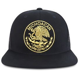 Trendy Apparel Shop Oversized XXL City of Mexico Eagle Embroidered Flat Bill Trucker Mesh Cap - Michoacan
