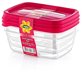 Hobby Life 0.3 Litre 3-Piece Plastic Trend Rectangular Storage/Food Saver Box Set, Transparent, Pink, 3 x 0.3 Lt