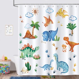 Dinosaur Shower Curtain, Kids Cute Shower Curtain Set Shower Curtains for Bathroom, Tropical Plants Decorative Bath Curtain Waterproof Bathroom Curtain with 12 Hooks Bathroom Accessories 72"X72"
