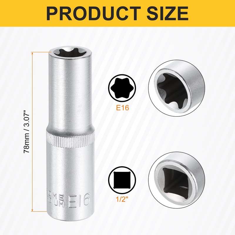 HARFINGTON E-Torx Socket 1/2" Drive E16 External Torx Deep Socket