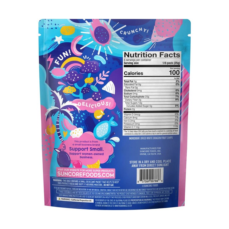 Suncore Foods White Dragon Fruit Chips & Snacks, Gluten-Free, Non-GMO,